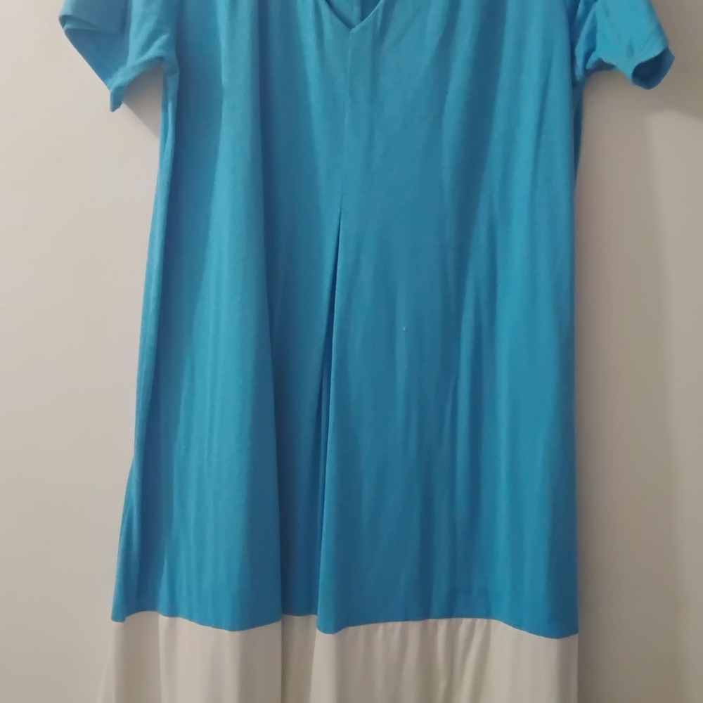 Blue and White V-Neck Dress